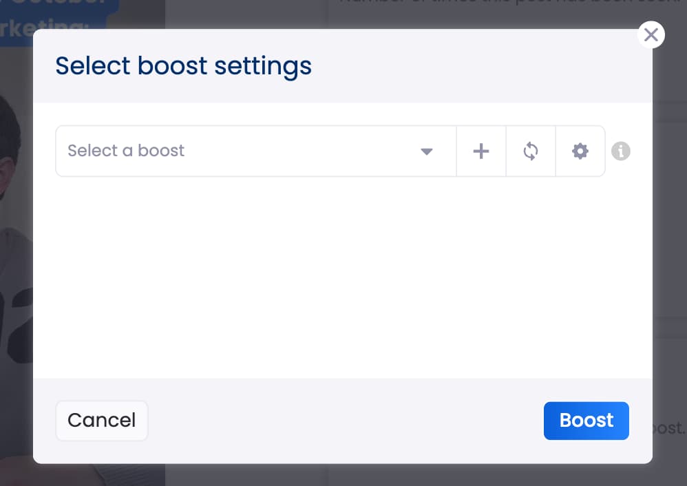 A screenshot showcasing Vista Social's boosted post settings.