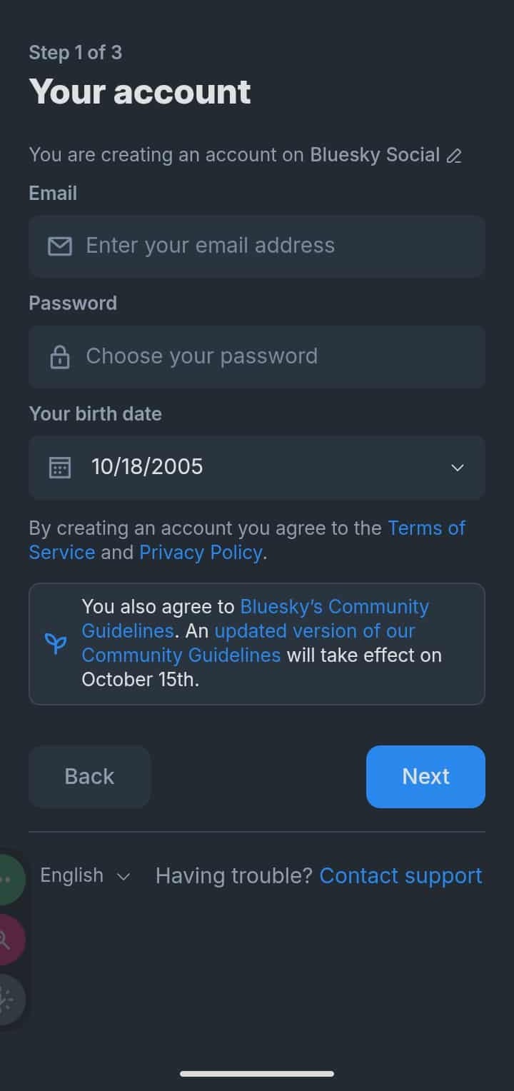 create a bluesky acount