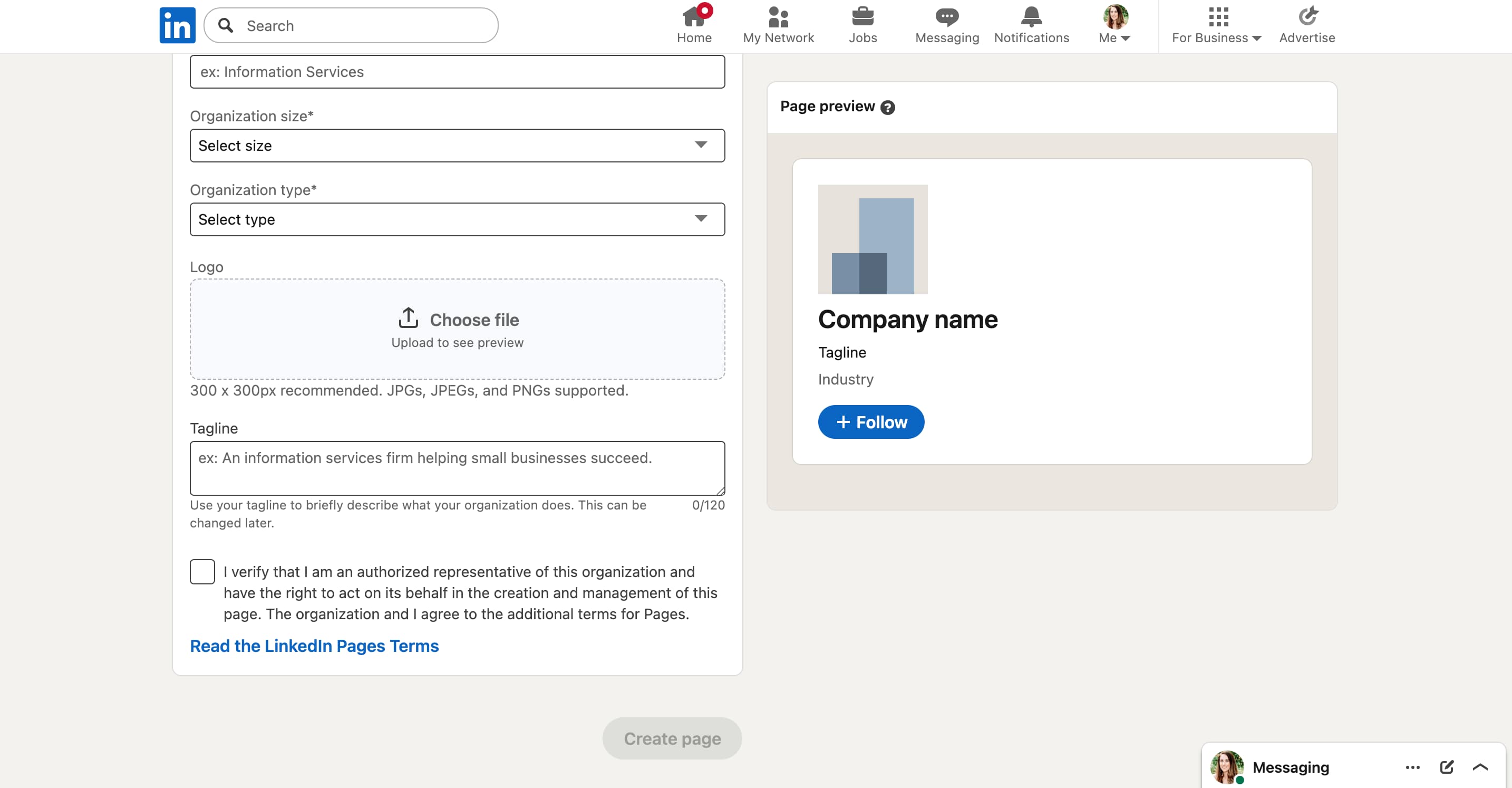 A screenshot of the section to upload a company logo to LinkedIn.
