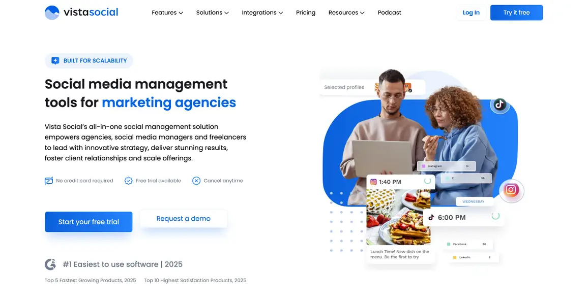 A screenshot of Vista Social's Agencies landing page.