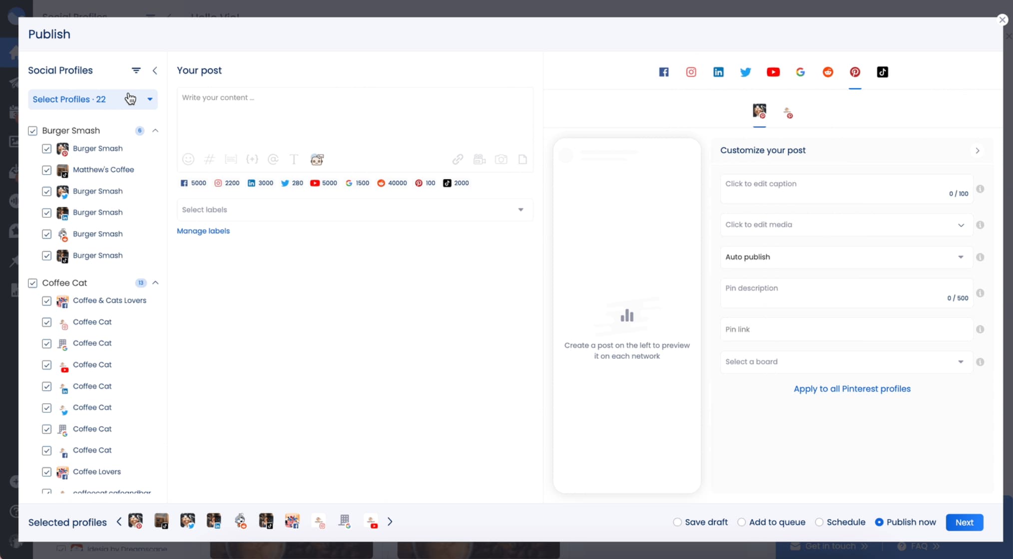 A screenshot of what different profile groups look like in Vista Social.