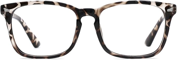 A pair of blue light blocking glasses in leopard print.