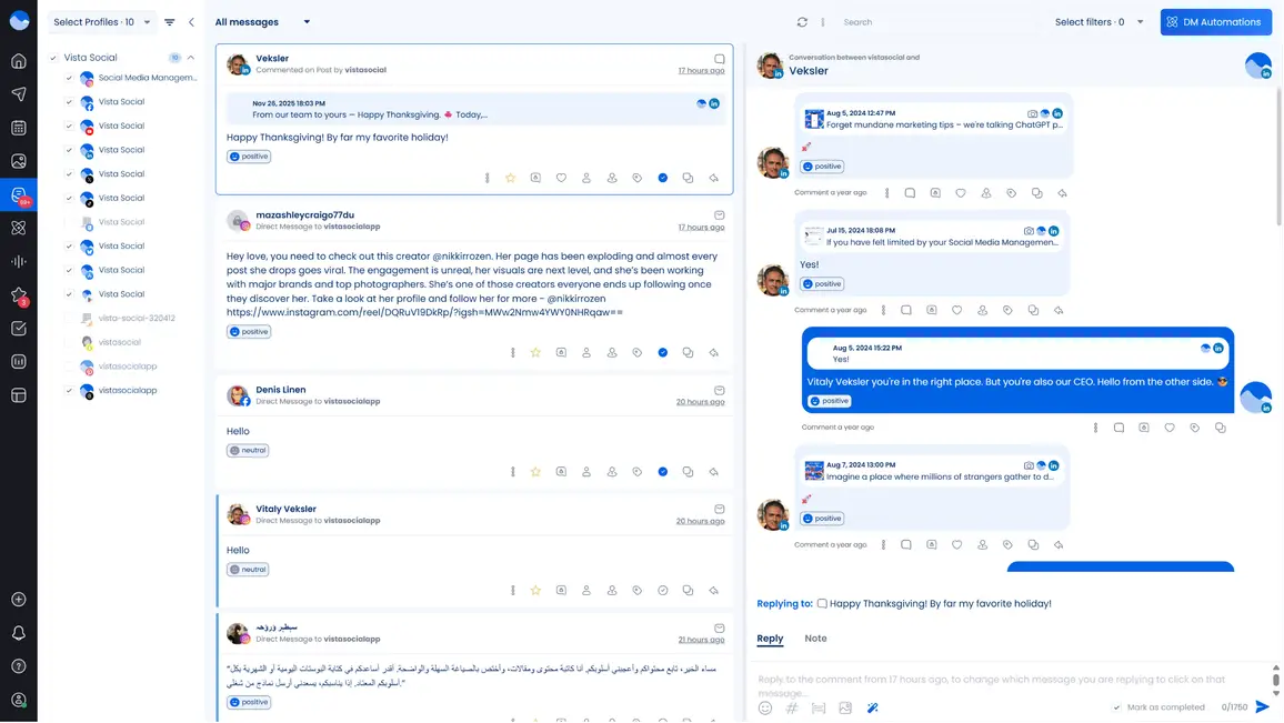 The social inbox in Vista Social.