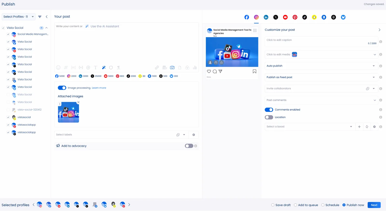 The publishing window in Vista Social.