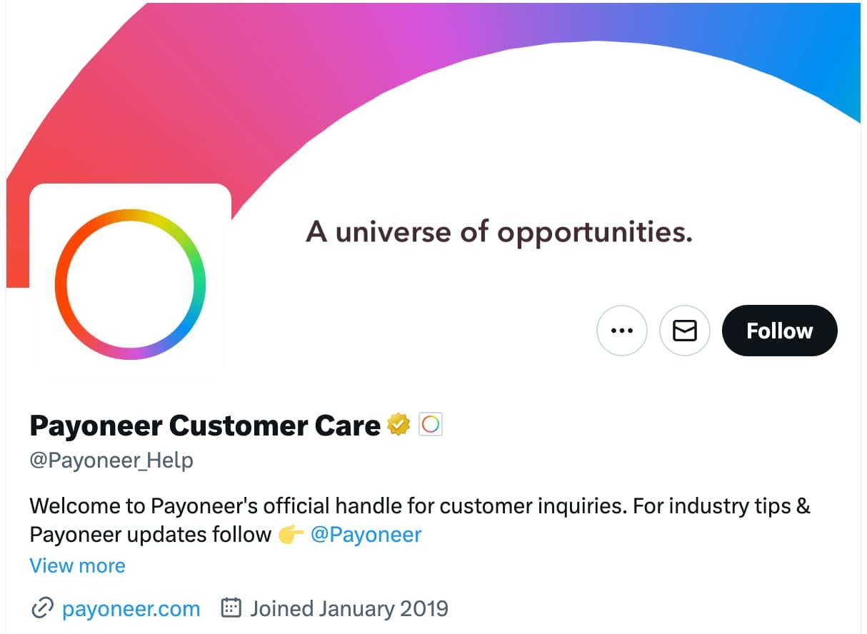 twitter for business: payoneer customer care