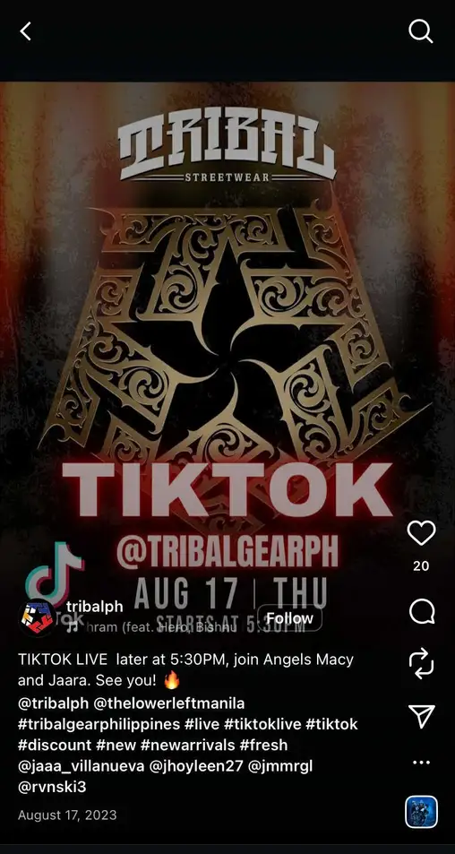 A screenshot of a social media post promoting an upcoming TikTok live.