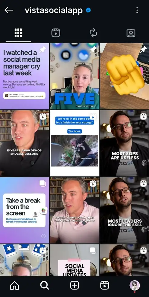 A screenshot of Vista Social's Instagram profile.
