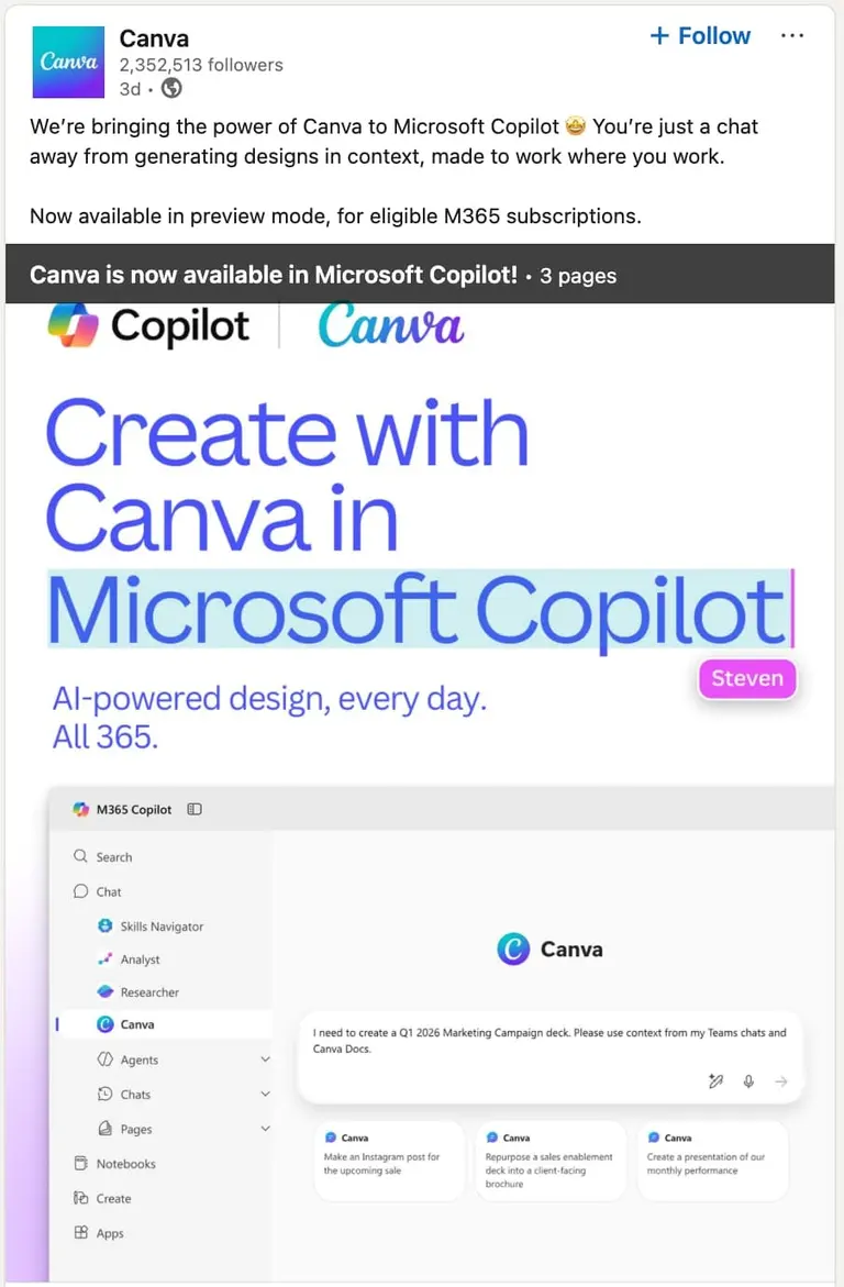 A LinkedIn post from Canva.