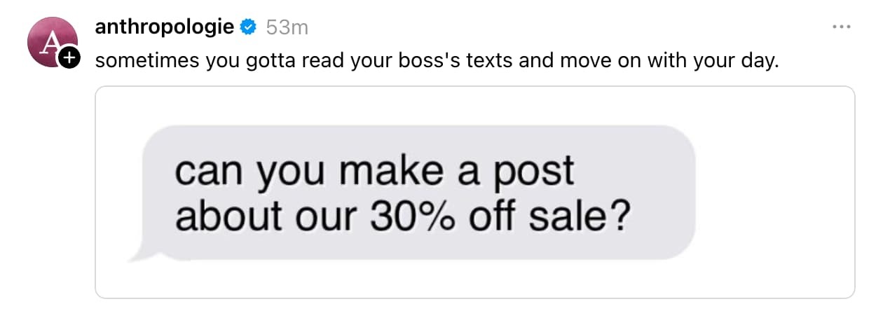 A Threads post from Anthropologie.