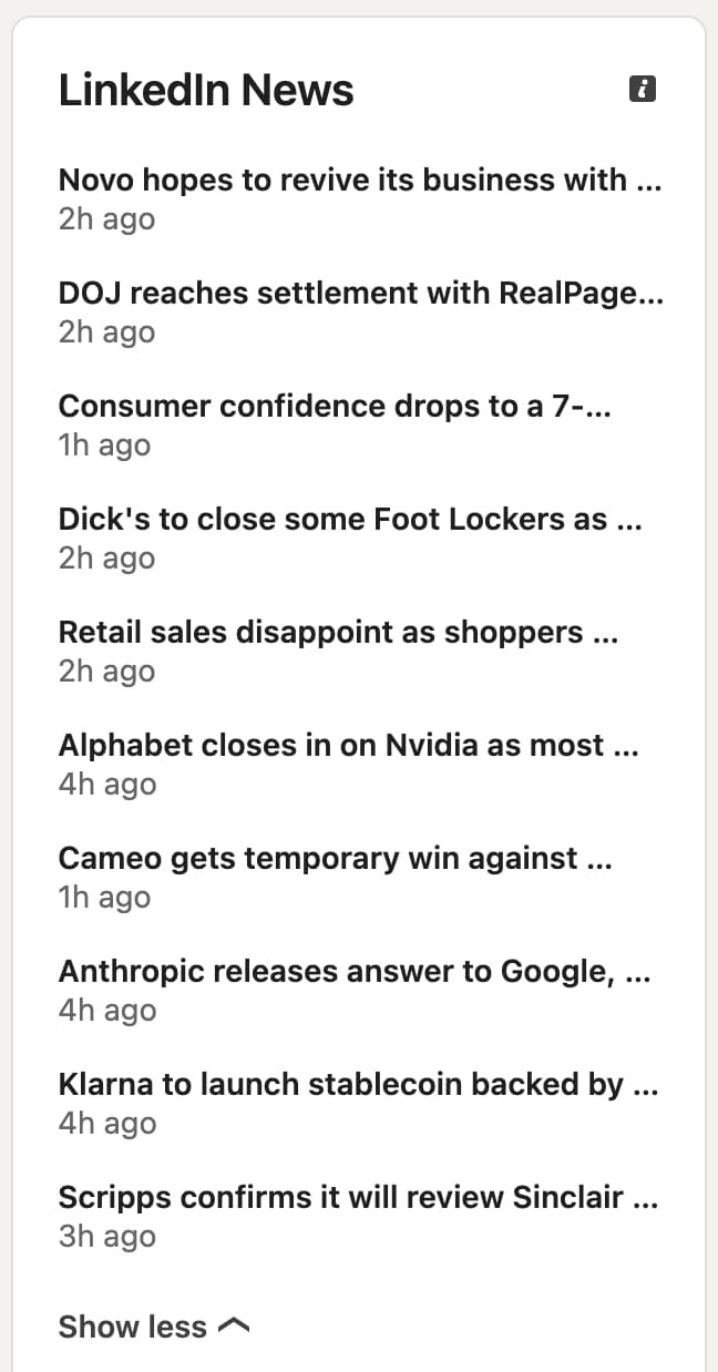 A screenshot of LinkedIn's news sidebar.