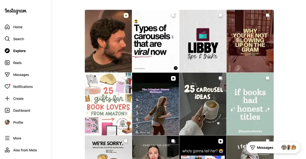 A screenshot of Instagram's Explore feed.