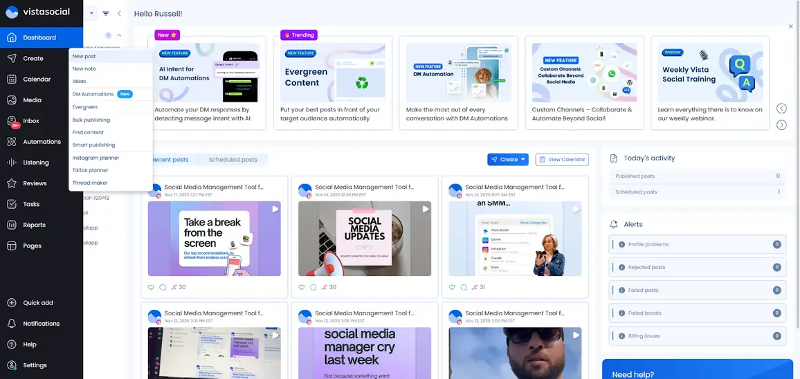 The Vista Social dashboard.
