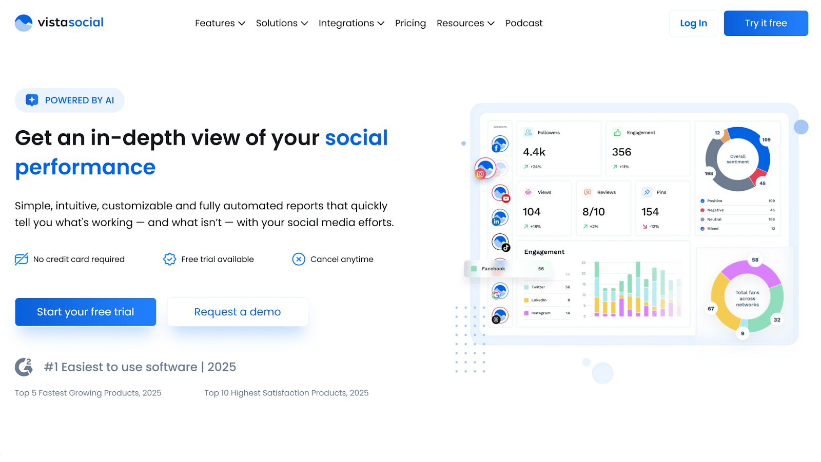 A screenshot of the Vista Social website.