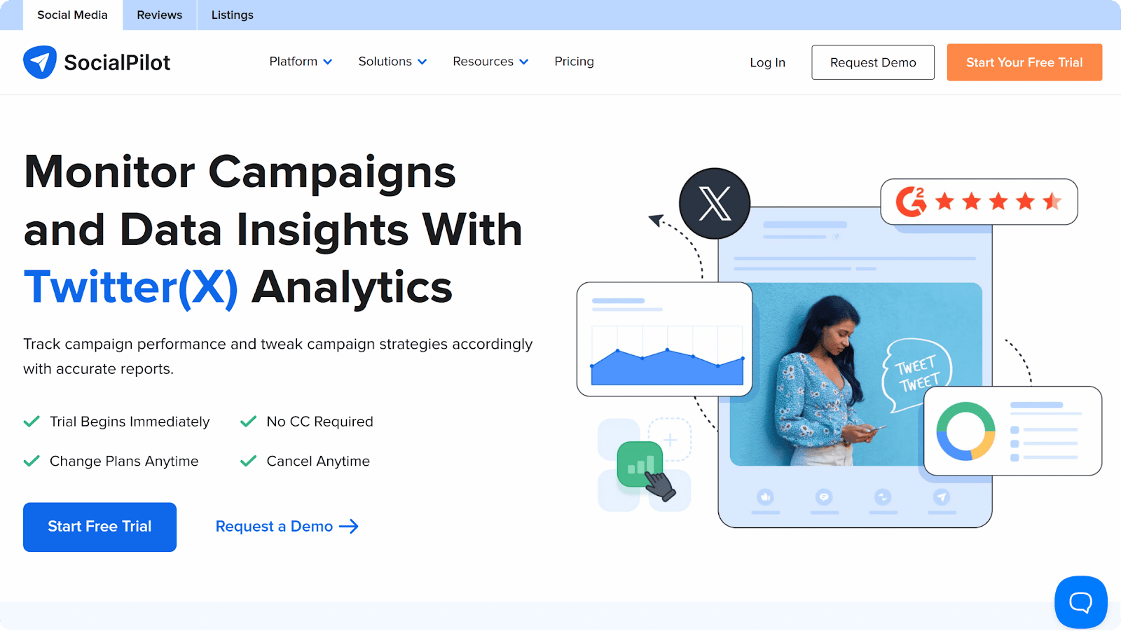 A screenshot of the SocialPilot website.
