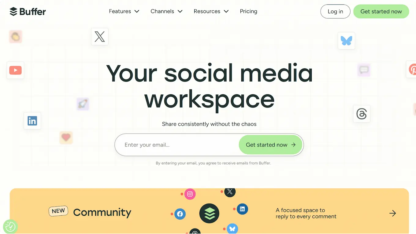 A screenshot of X/Twitter analytics tool Buffer's website.