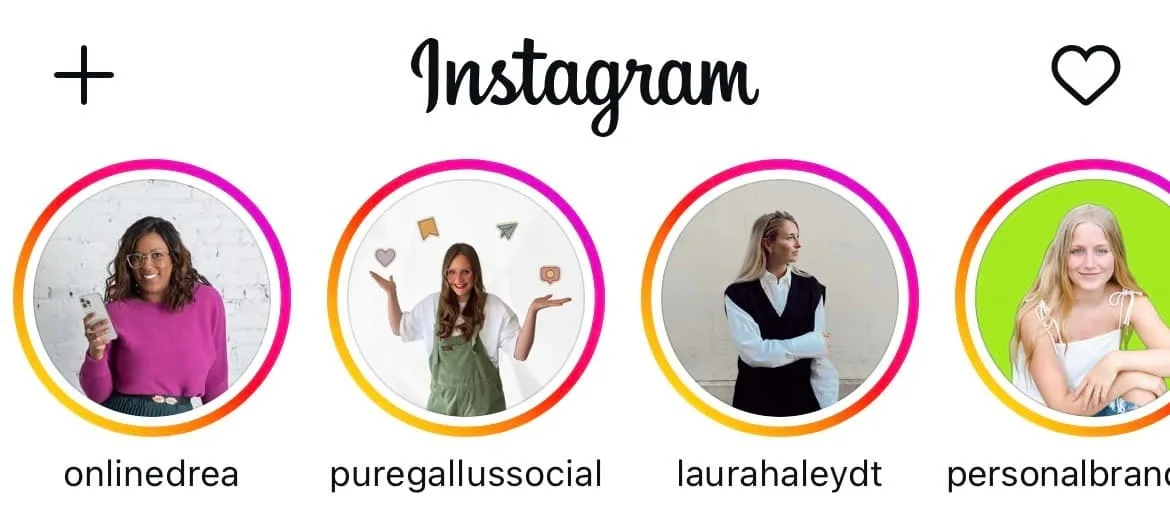 A screenshot showcasing where Instagram Stories live at the top of the Instagram app.