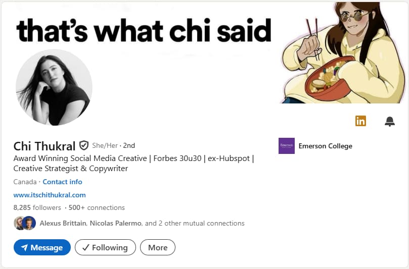 A screenshot of Chi Thukral's LinkedIn headline.