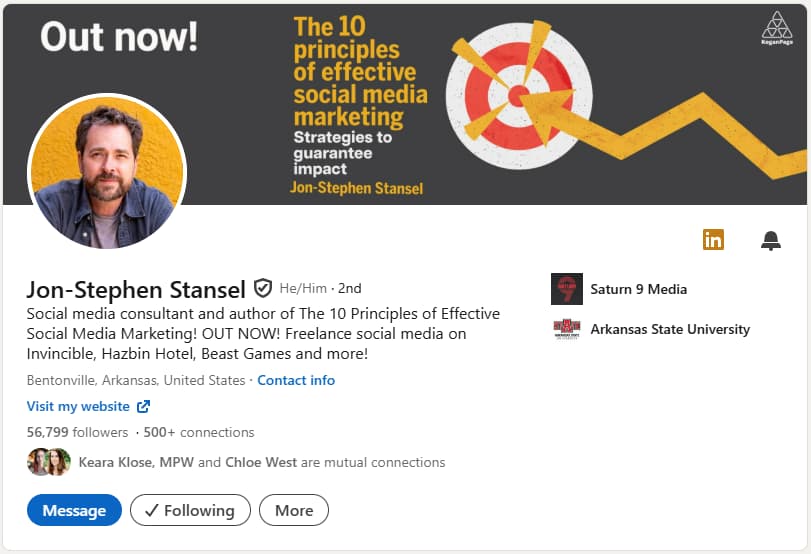 A screenshot of Jon-Stephen Stansul's LinkedIn headline.