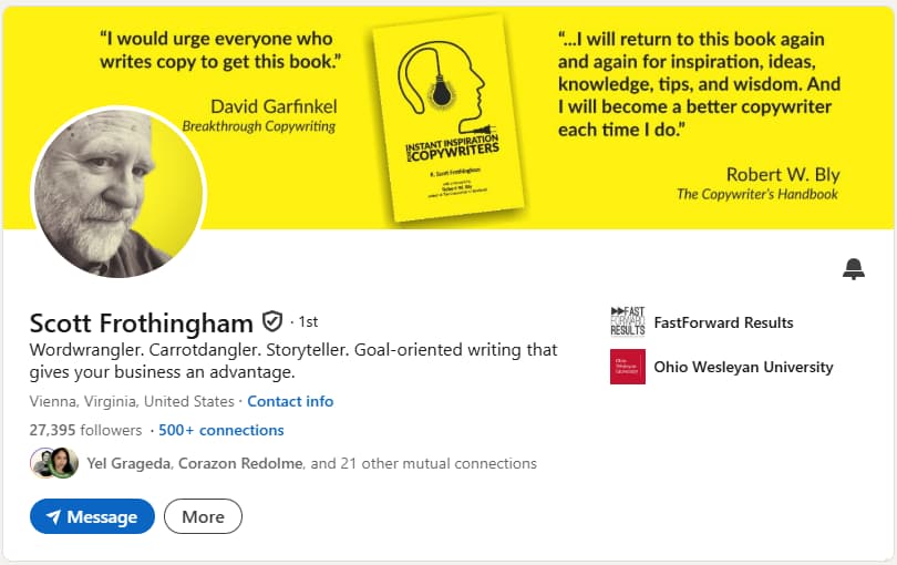 A screenshot of Scott Frothingham's LinkedIn headline.