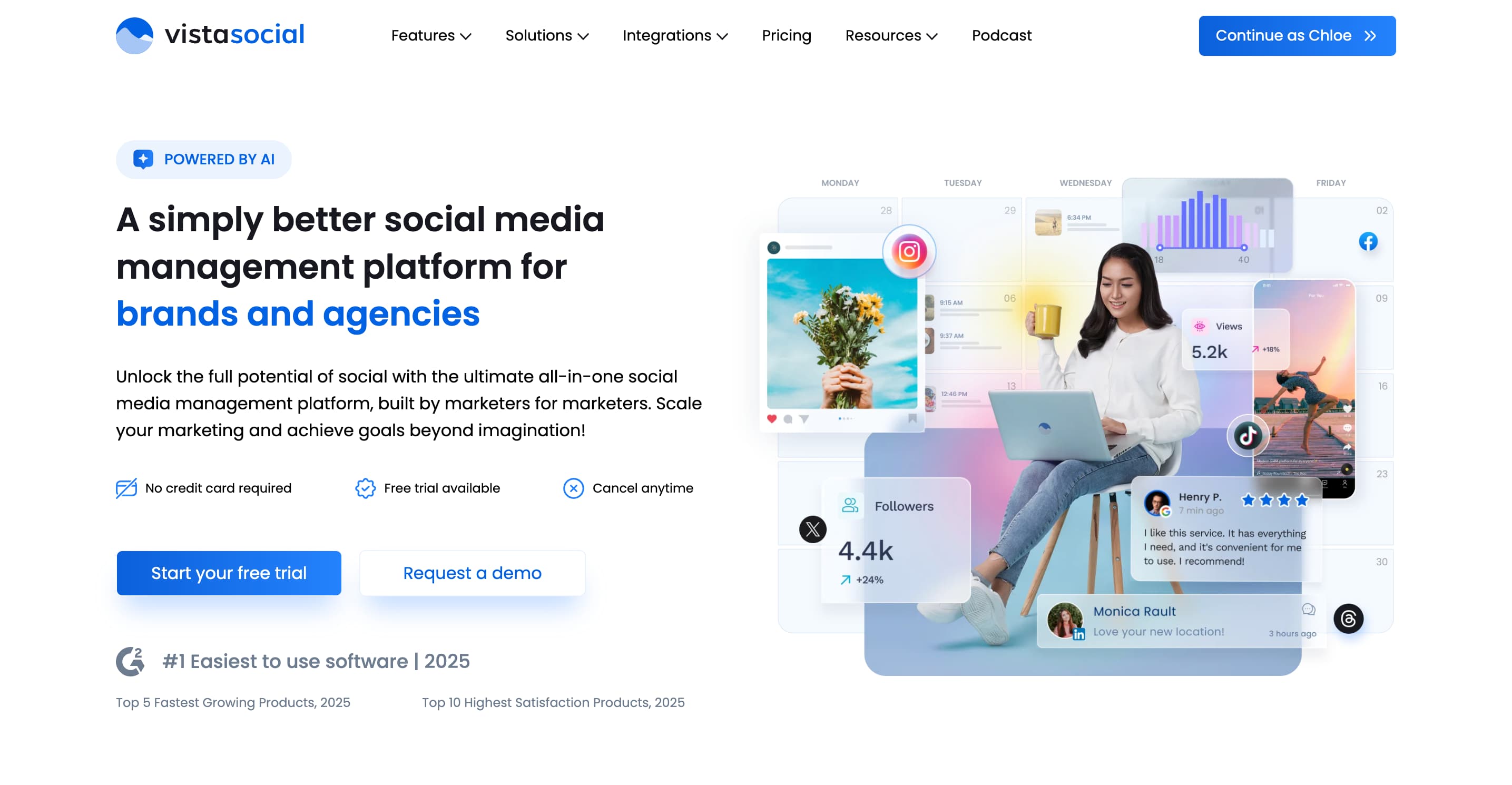 A screenshot of the Vista Social website.