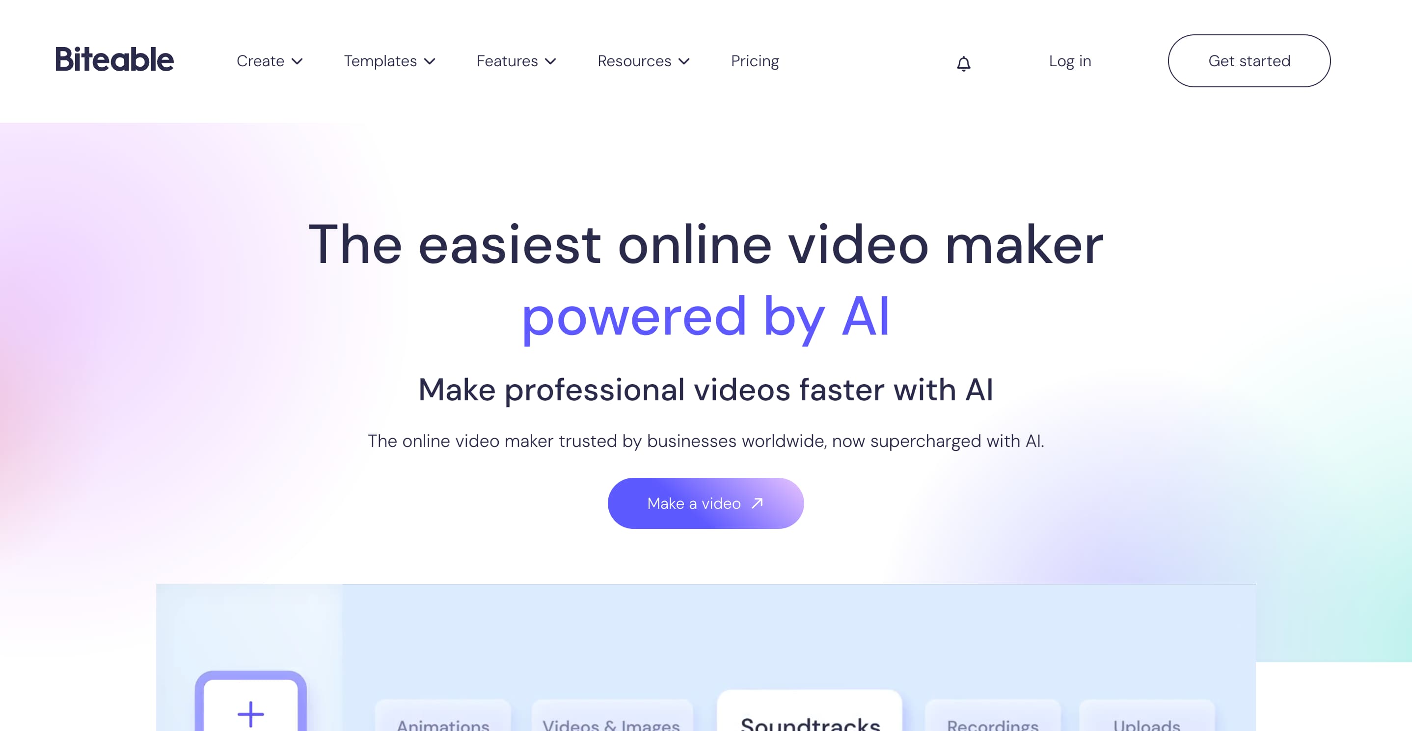 A screenshot of the Biteable website.