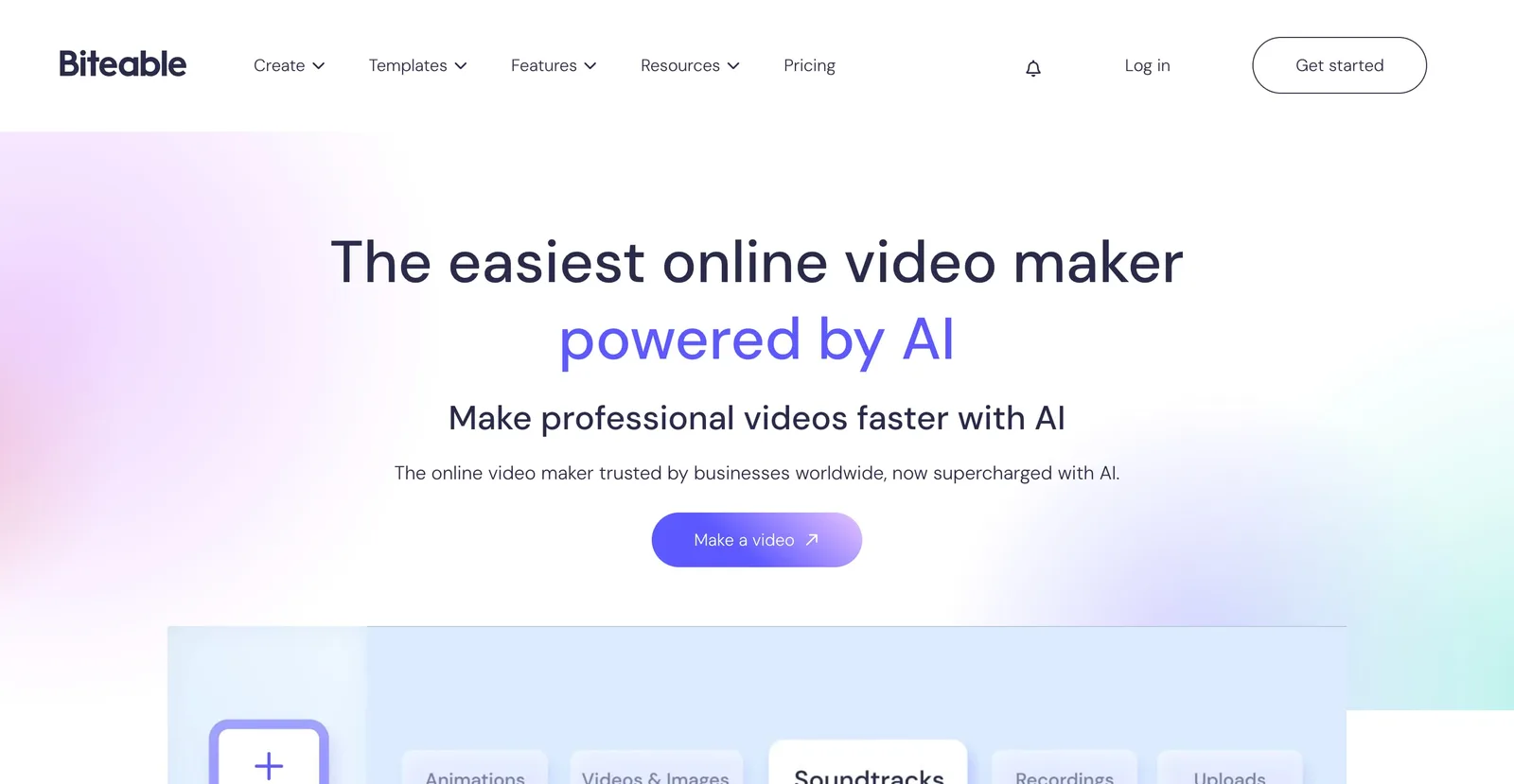 A screenshot of the Biteable website.