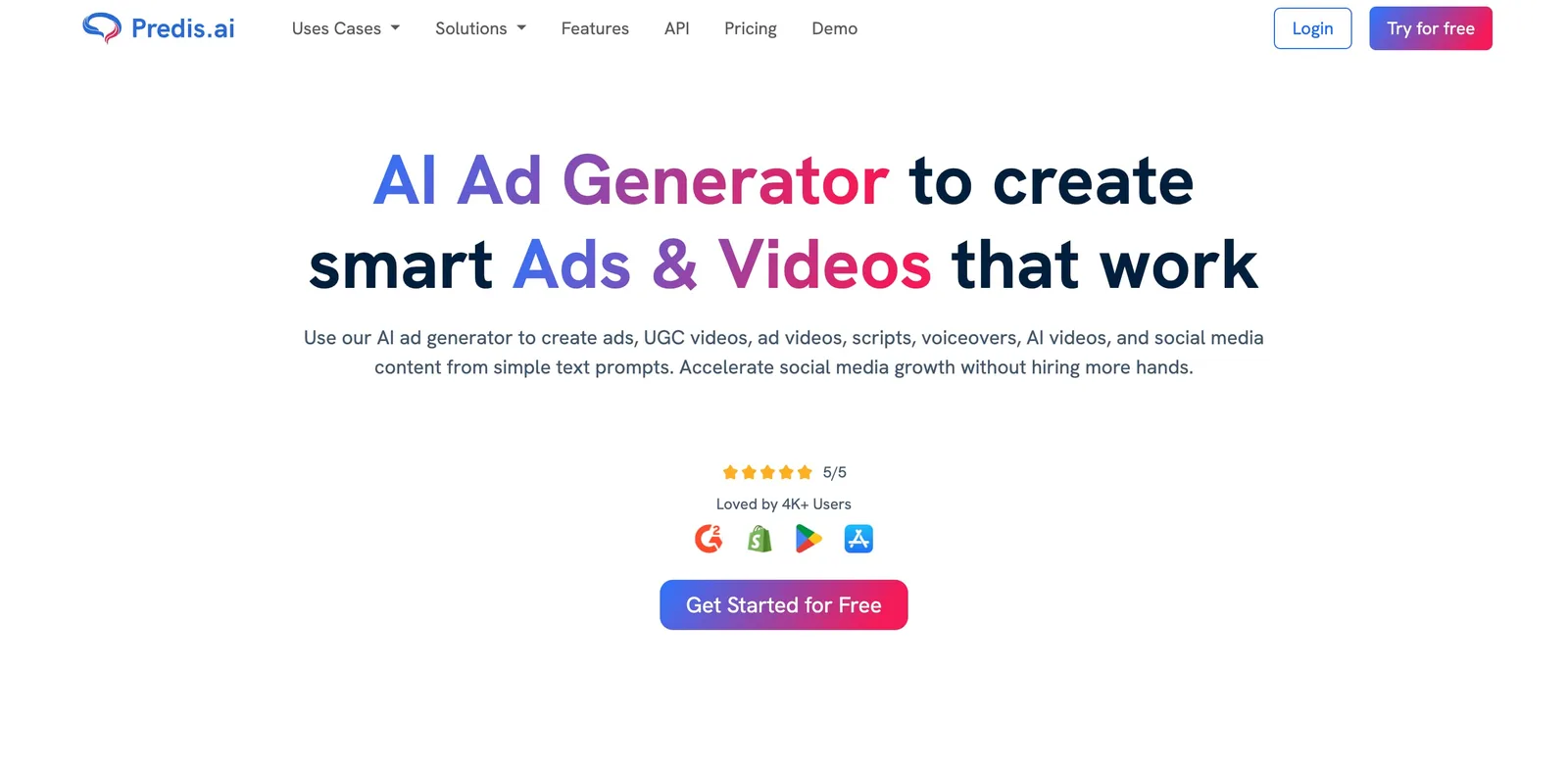 A screenshot of the Predis.ai website.