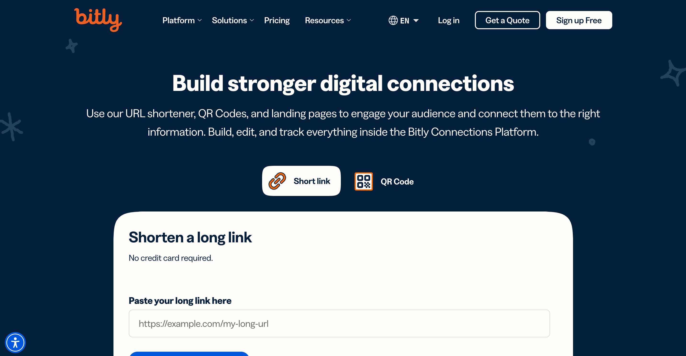A screenshot of the Bitly website.