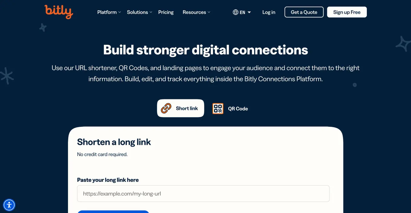 A screenshot of the Bitly website.