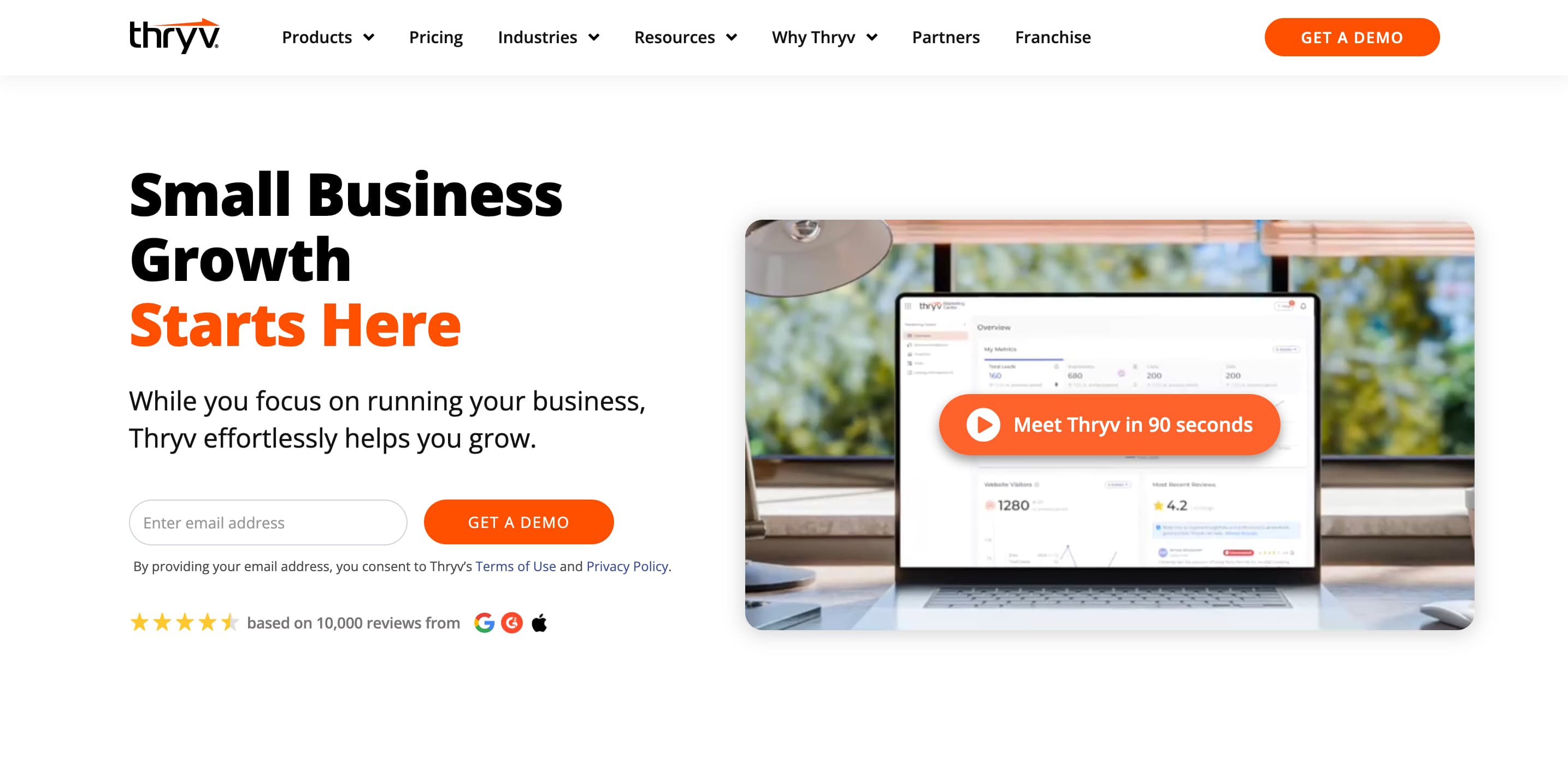 A screenshot of the Thryv website.