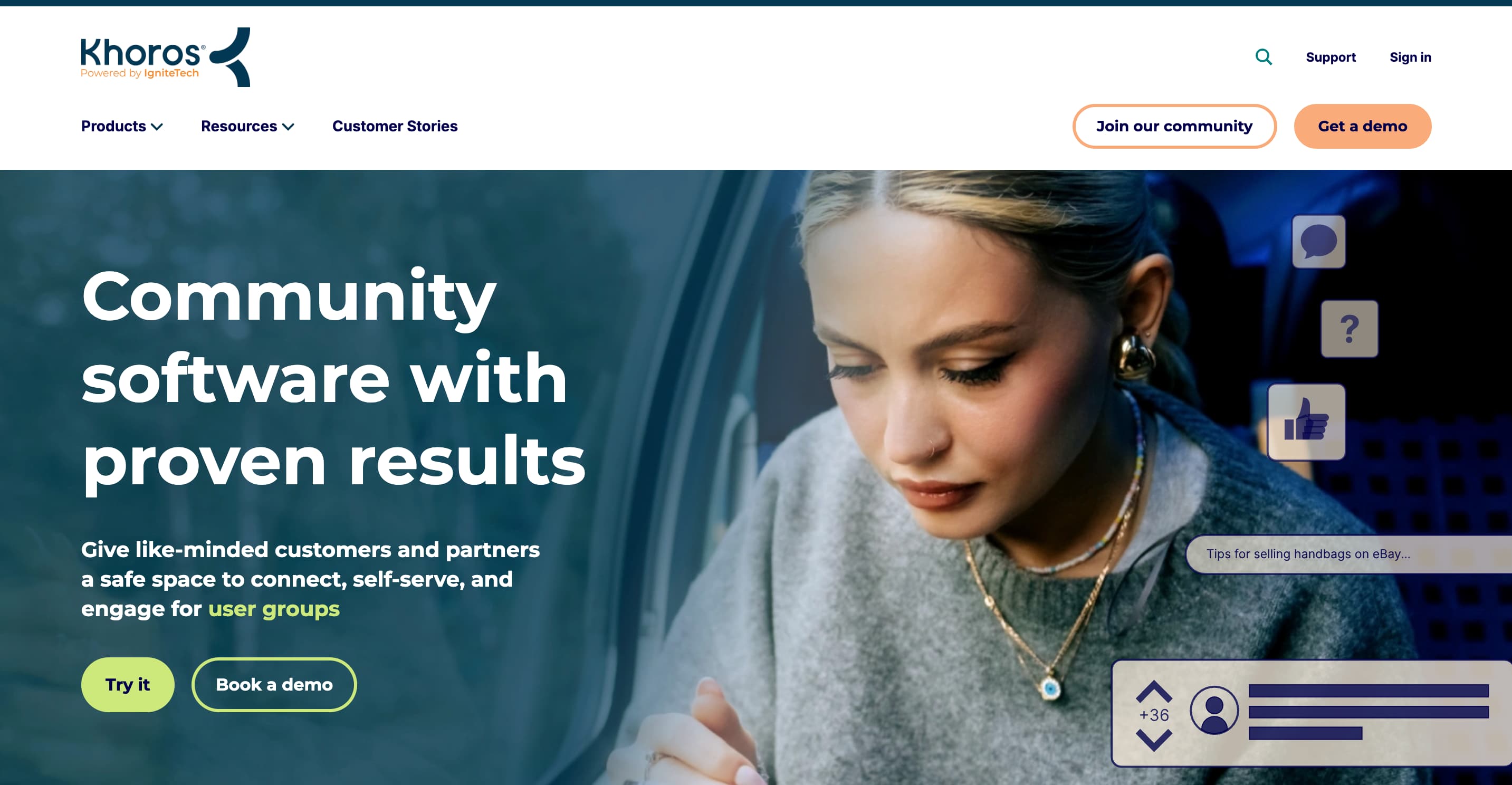 A screenshot of the Khoros website.