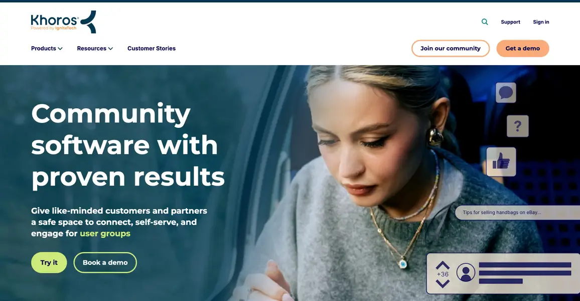 A screenshot of the Khoros website.