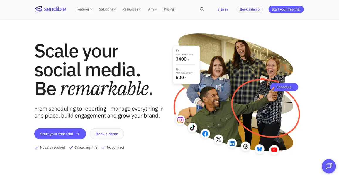 A screenshot of the Sendible website.