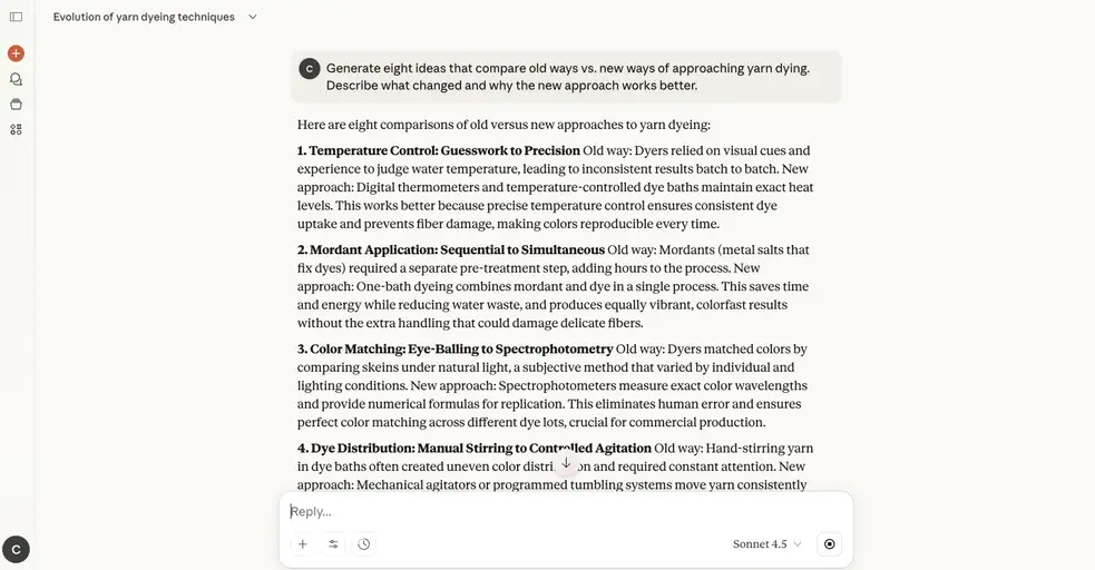 A screenshot of a prompts asking for old ways versus new ways content ideas from Claude.