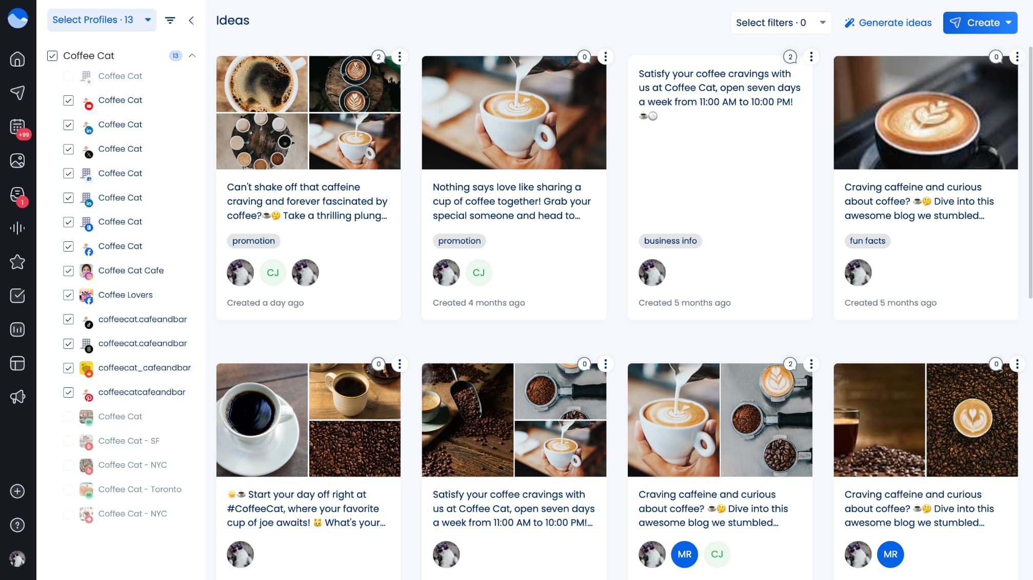 A screenshot of the Ideas section in Vista Social.
