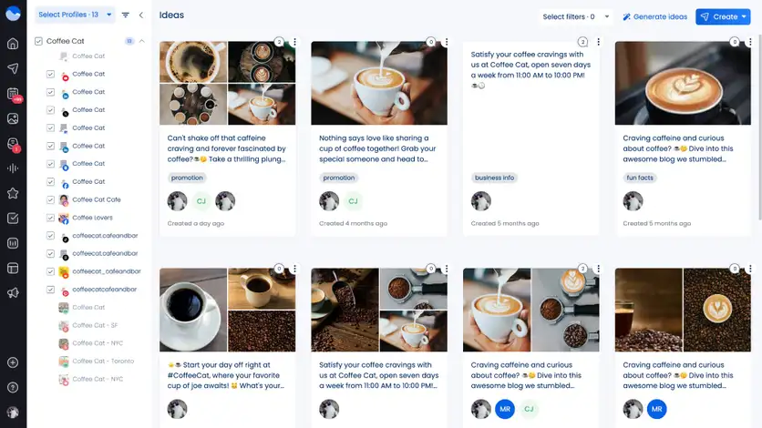 A screenshot of the Ideas section in Vista Social.