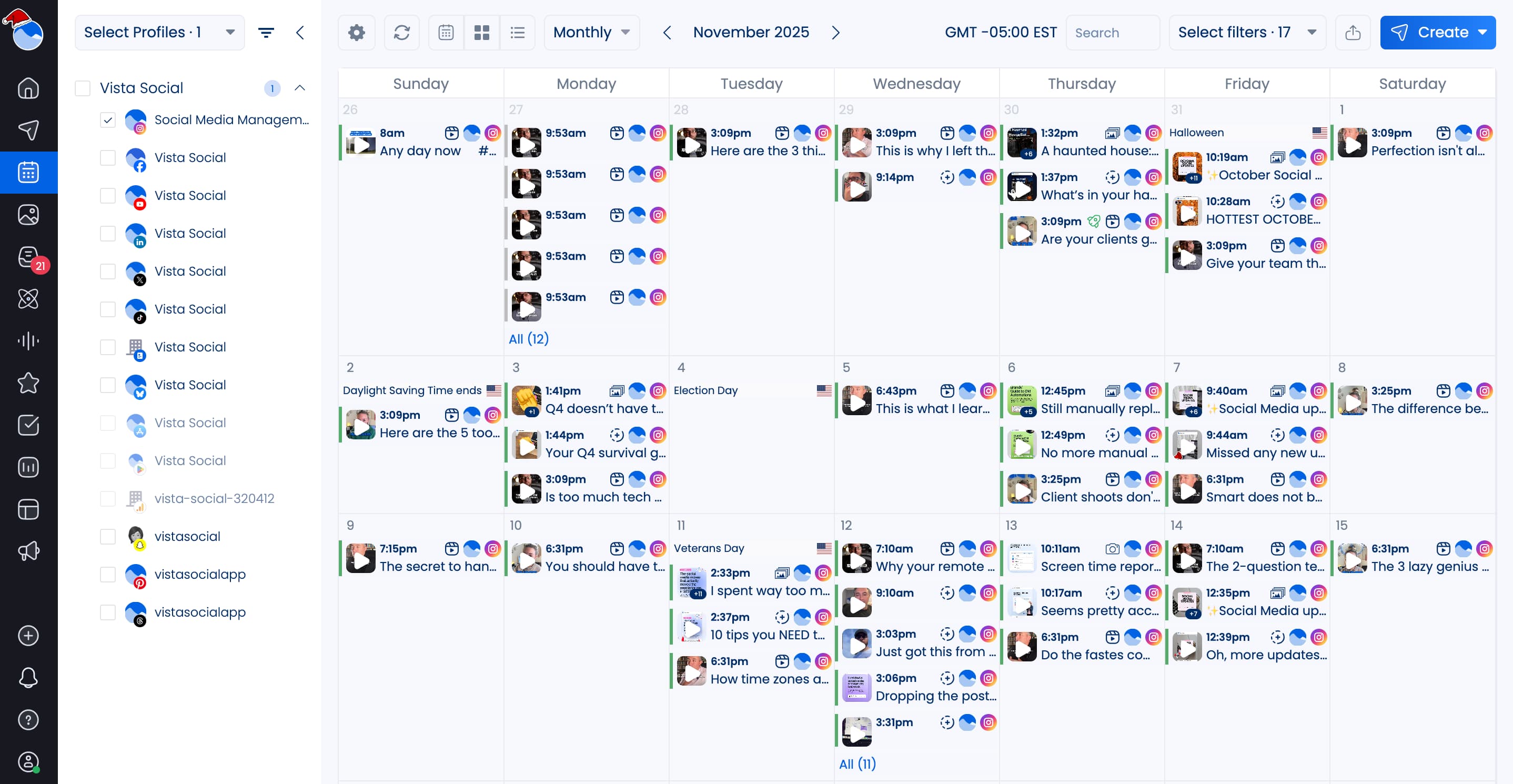 A screenshot of the Vista Social calendar view.