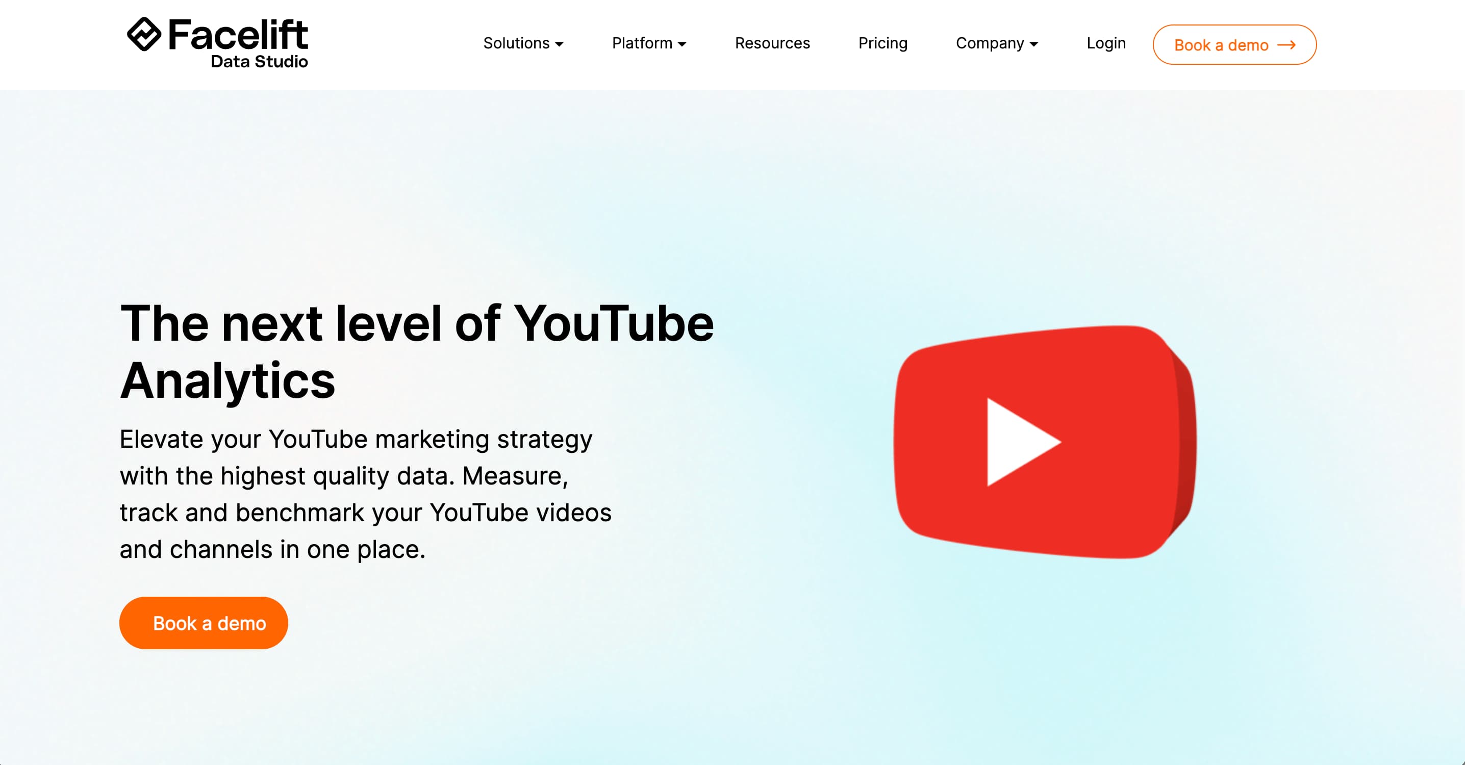 A screenshot of YouTube analytics tool Facelift Data Studio's website.