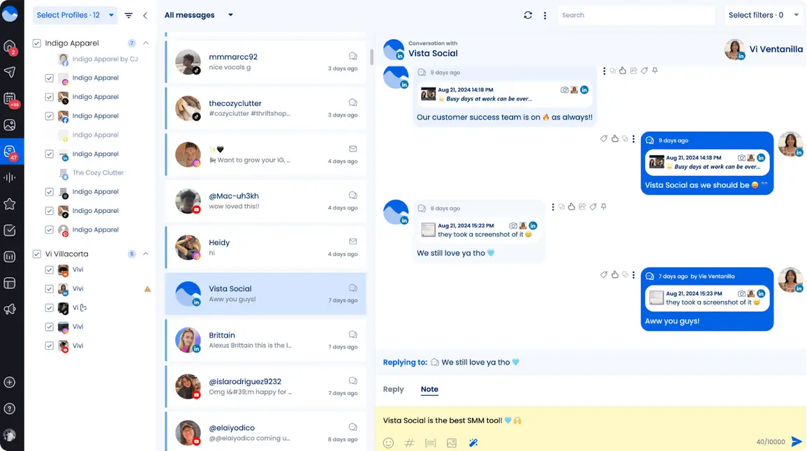 The social inbox available in Vista Social.