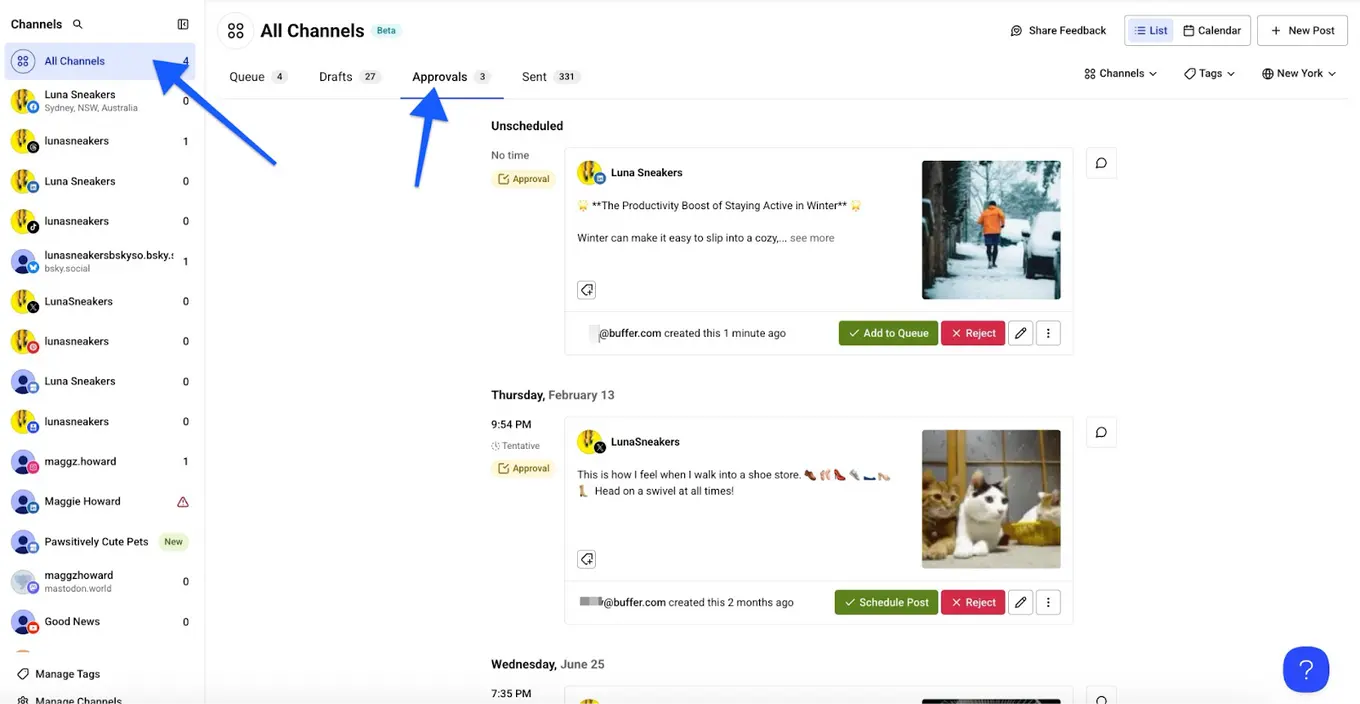 Content approval in Buffer.