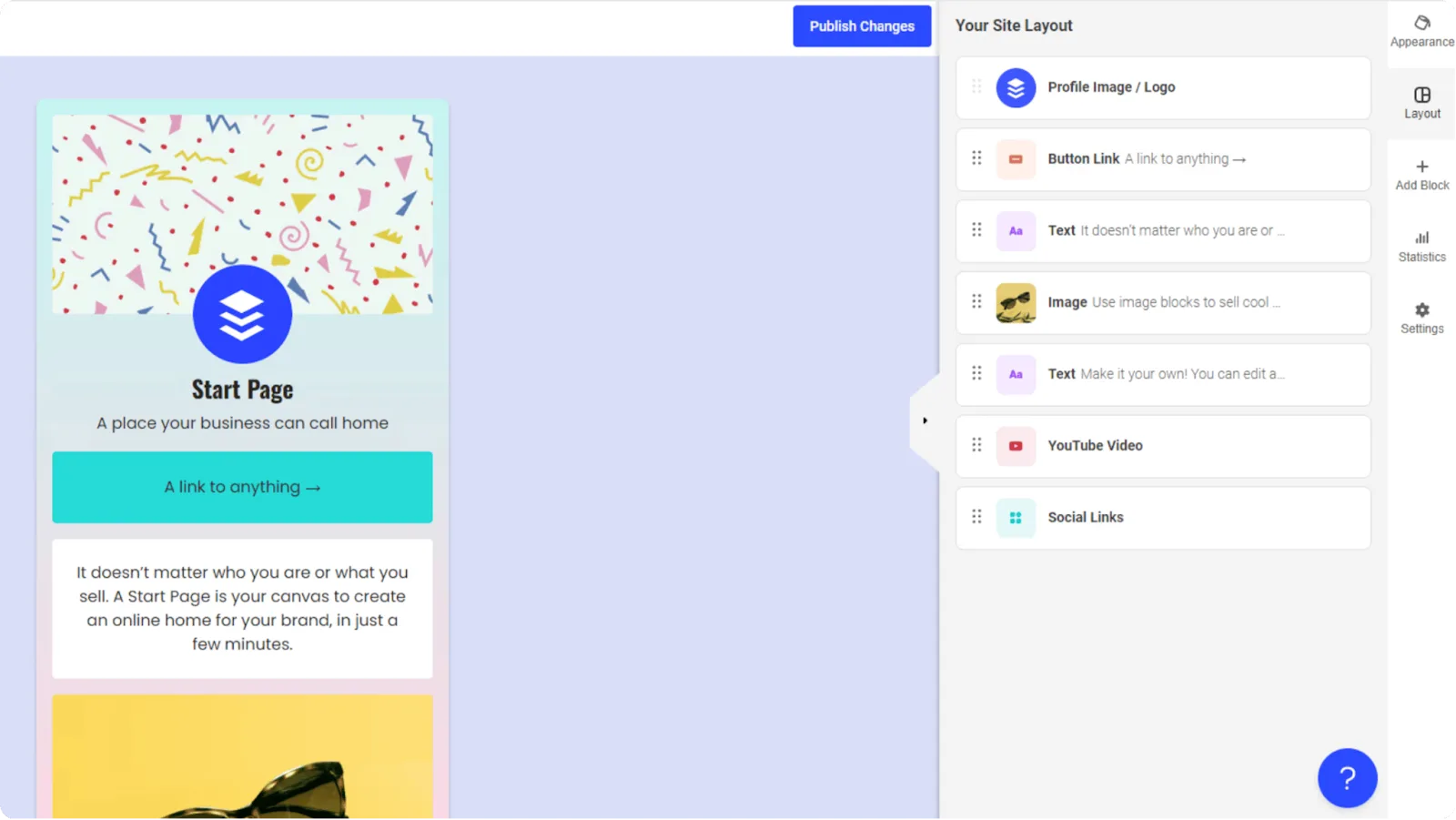 Buffer's link-in-bio page builder.