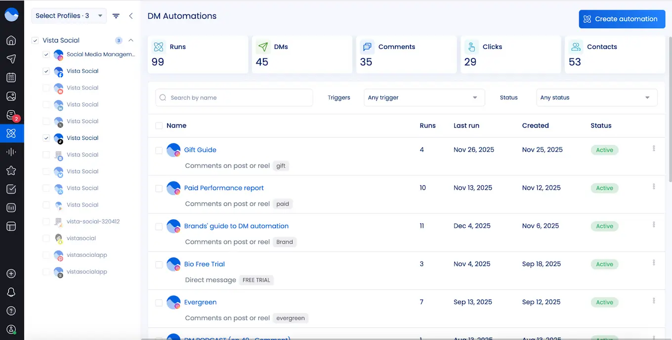 DM automations inside Vista Social.