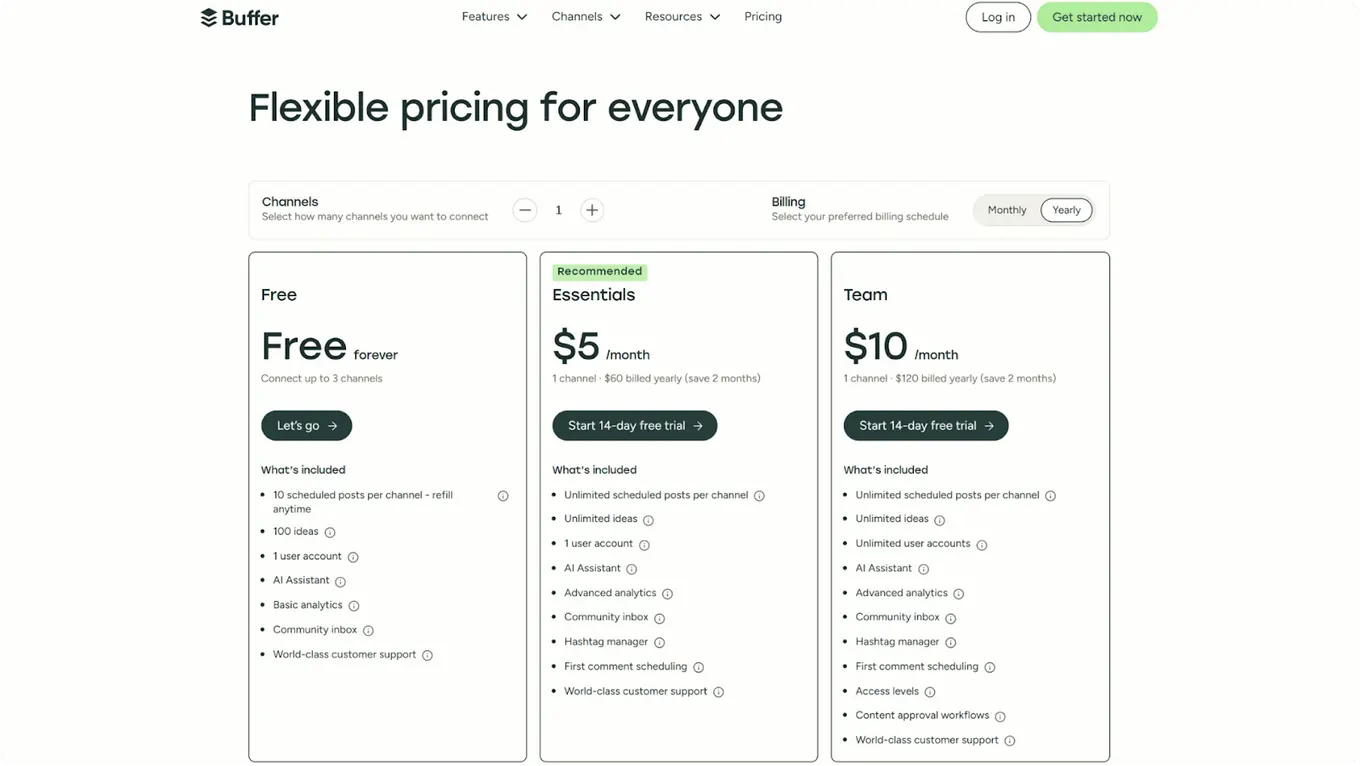Buffer's pricing page.