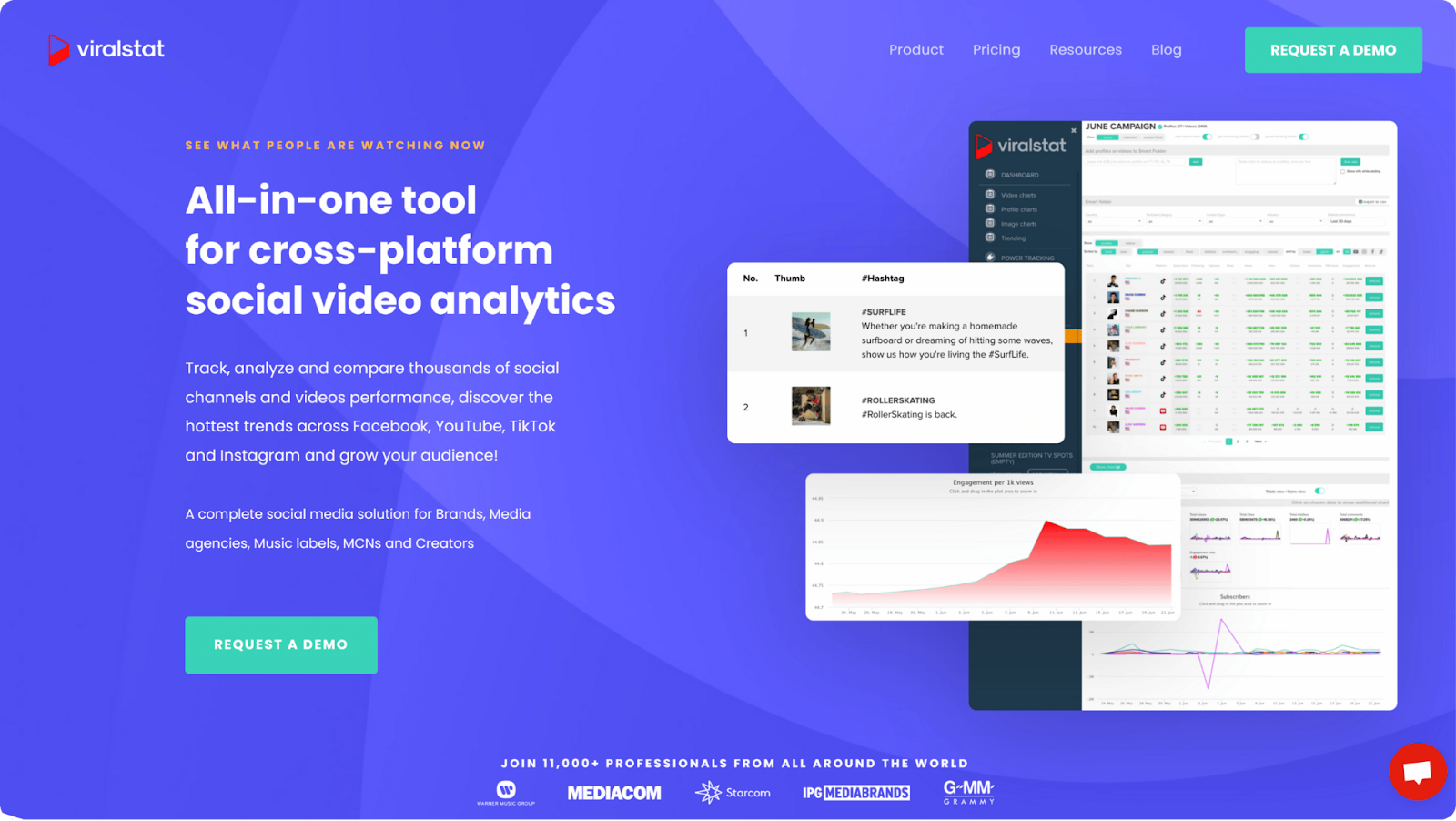 A screenshot of YouTube analytics tool ViralStat's website.
