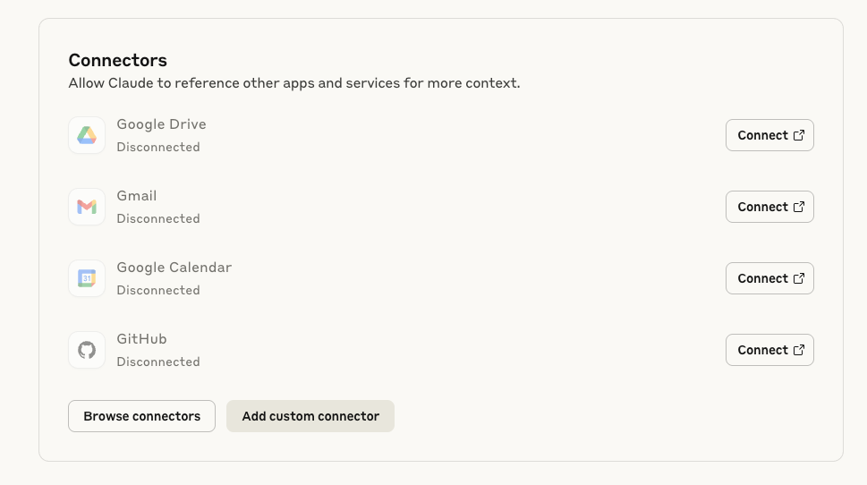 A screenshot of how to add a custom connector to Claude.