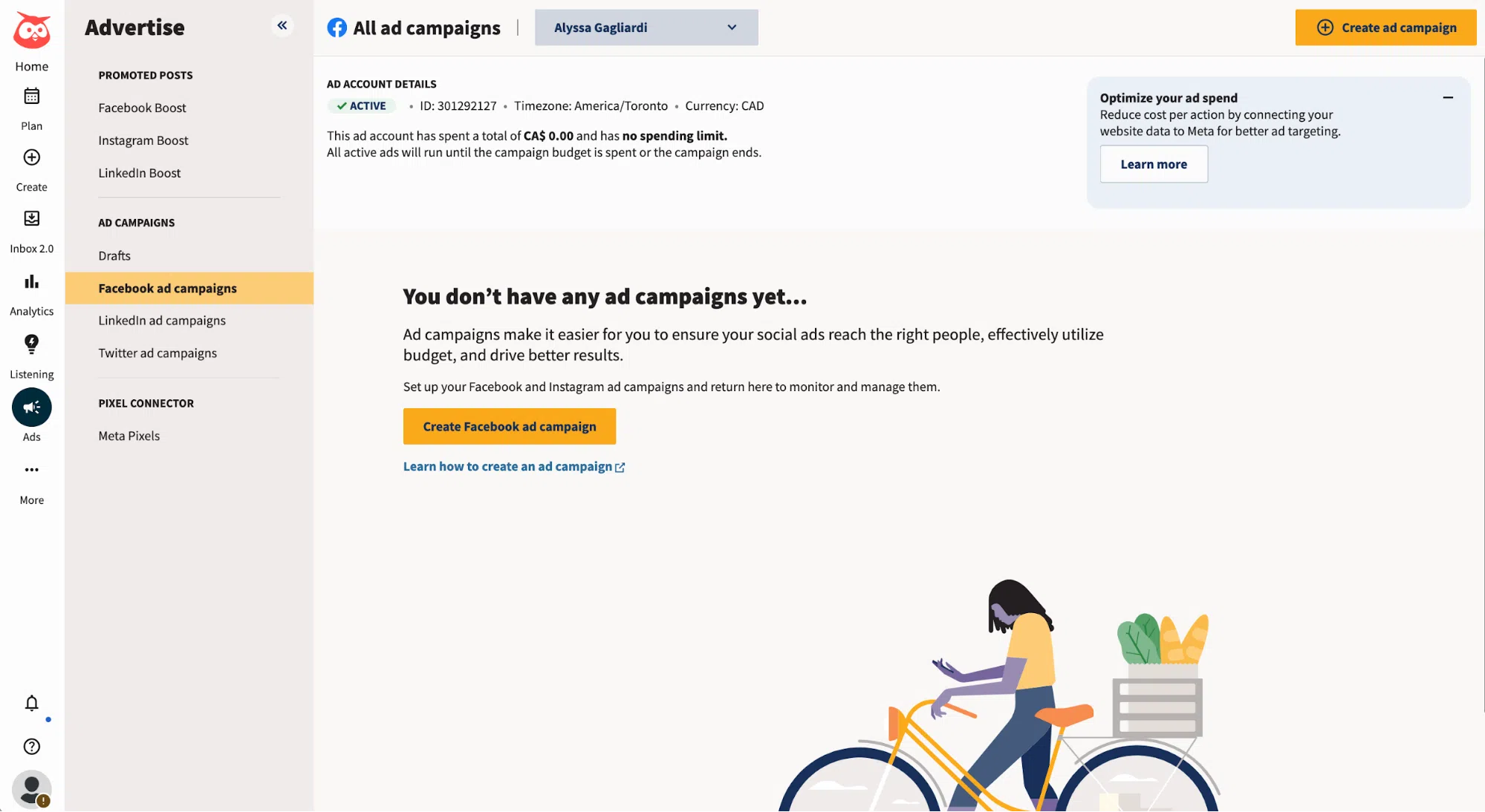 A screenshot of creating an ad inside Hootsuite.