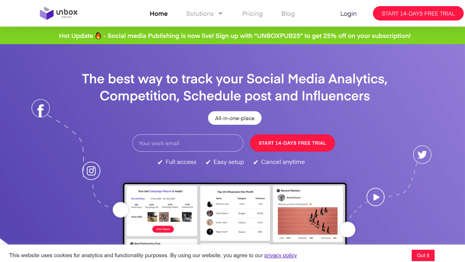 A screenshot of YouTube analytics tool UnboxSocial's website.