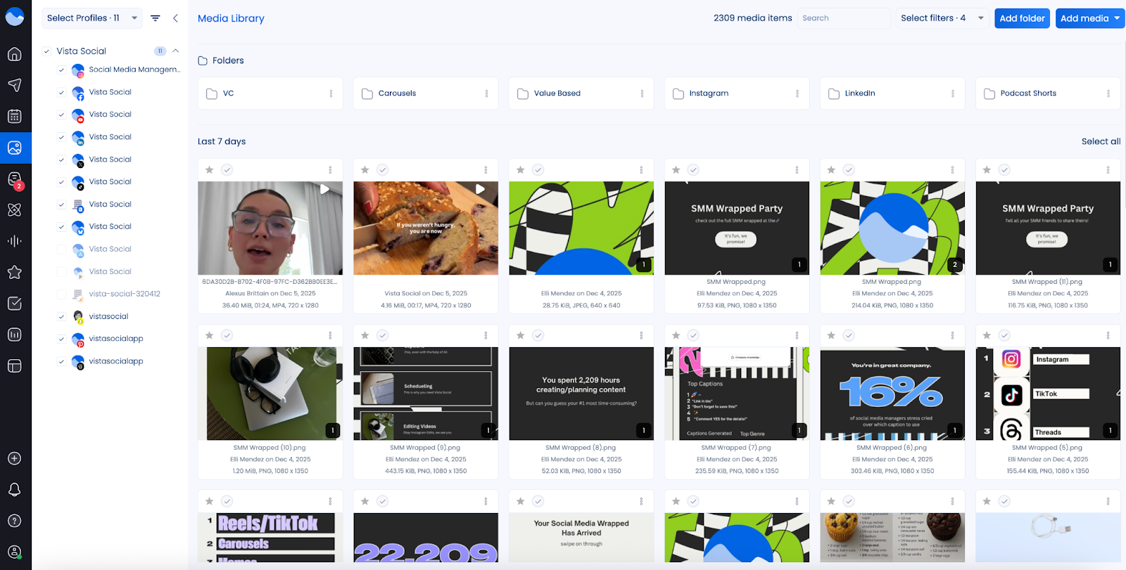 A screenshot of the media library in Vista Social.