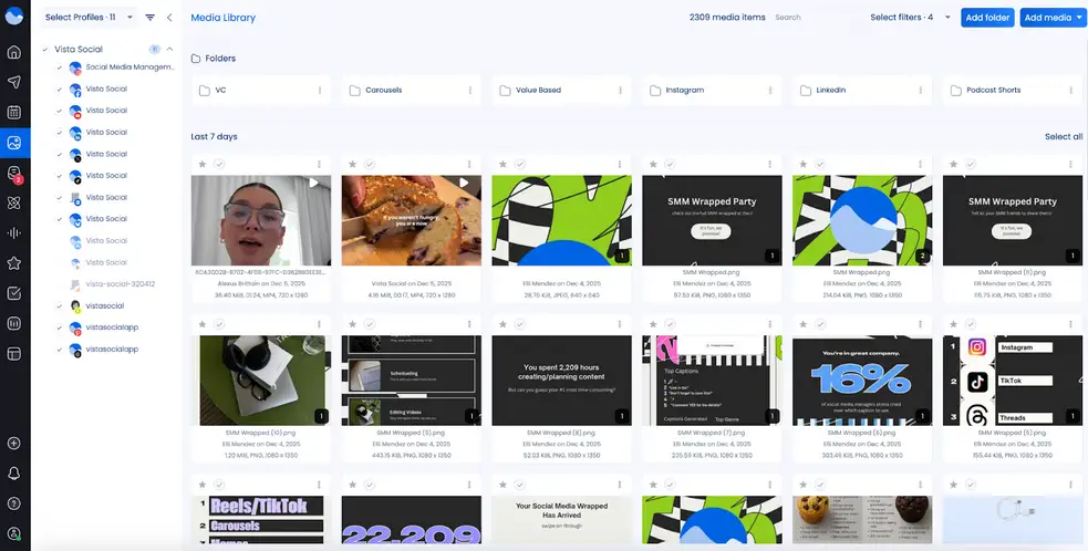 A screenshot of the media library in Vista Social.