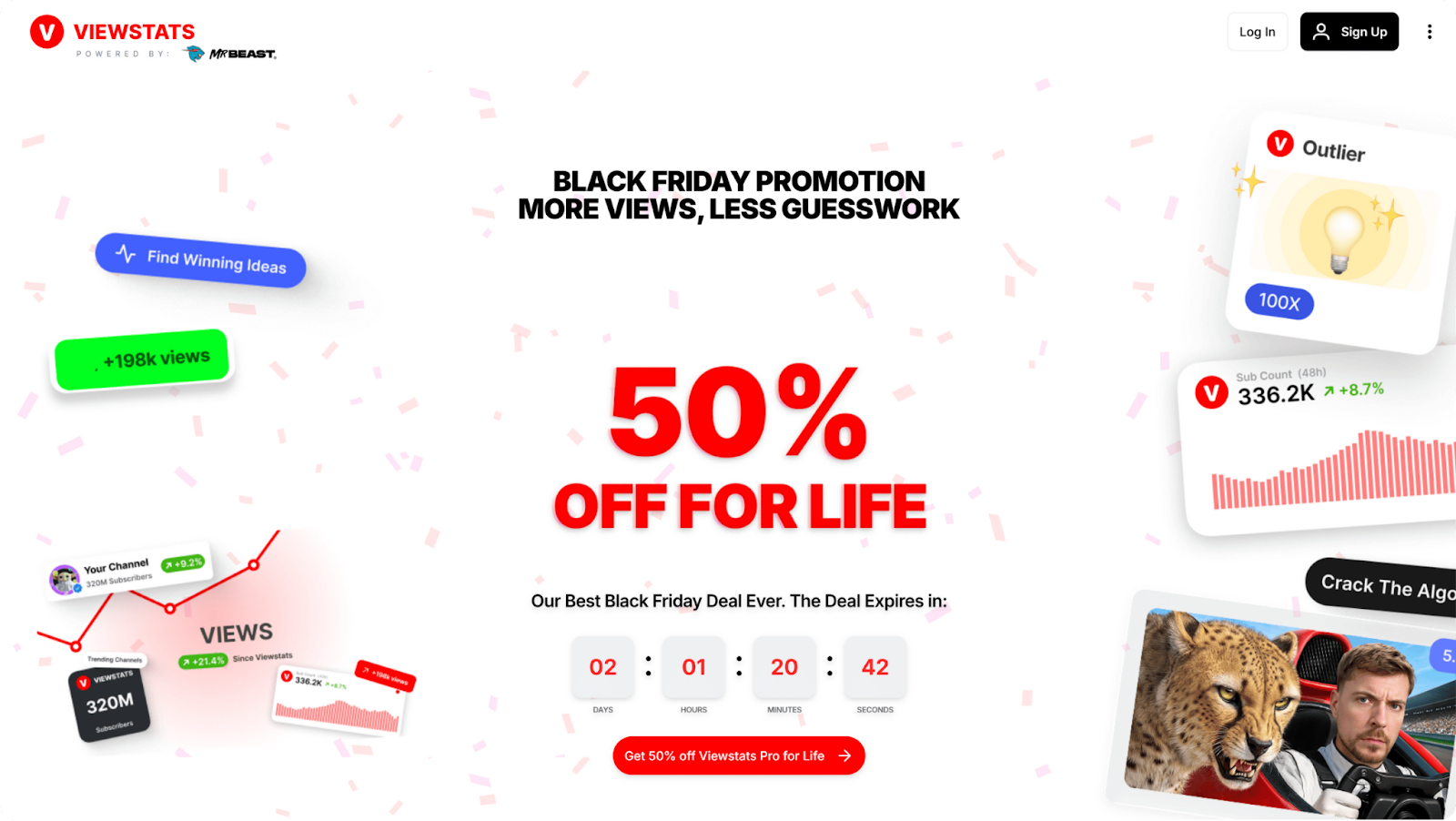 A screenshot of YouTube analytics tool Viewstats's website.